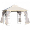 Outsunny 10'x10' Gazebo Canopy Outdoor Patio Sun Shelter Uv Protect W/ 2-tier Polyester Roof Curtain Sidewalls And Steel Frame White