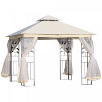 Outsunny 10'x10' Gazebo Canopy Outdoor Patio Sun Shelter Uv Protect W/ 2-tier Polyester Roof Curtain