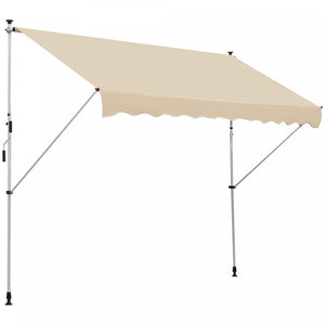 Outsunny 10x5ft Manual Retractable Awning, Patio Sun Shade Canopy Shelter With 5.6-9.2ft Support Pole, Water Resistant Uv Protector, For Window, Door, Porch, Deck, Beige