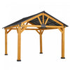 Outsunny 11' X 13' Wooden Gazebo Canopy Outdoor Sun Shade Shelter W/ Steel Roof, Solid Wood, Black & Natural