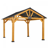 Outsunny 11' X 13' Wooden Gazebo Canopy Outdoor Sun Shade Shelter W/ Steel Roof, Solid Wood, Black &