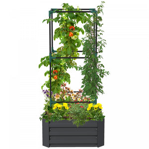 Outsunny Galvanized Raised Garden Bed With 3-tier Trellis Tomato Cage Grey