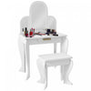 Qaba Kids Dressing Table And Chair Set, Girls Dressing Set, Makeup Desk With Drawer For 3-6 Years Old Kids, White