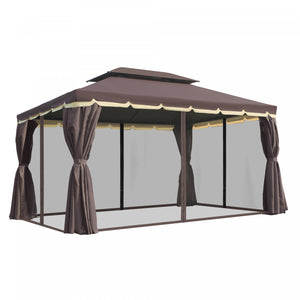 Outsunny 10' x 13' Patio gazebo, aluminum Frame Double Roof Outdoor Gazebo Canopy Shelter With Netting & Curtains, For Garden, Lawn, Backyard And Deck, Coffee