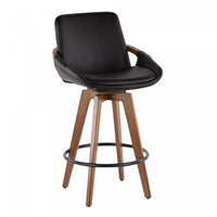 LumiSource Cosmo Faux Leather Mid-Century Modern Counter-Height Stool - Walnut/Black