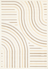 Forte Cream Beige Brown Curvy Lines Area Rug - 5'3