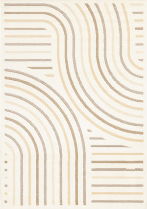 Forte Cream Beige Brown Curvy Lines Area Rug - 5'3