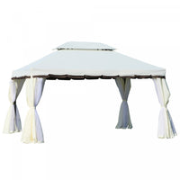 Outsunny 13' X 10' Outdoor Patio Gazebo Canopy With 2-tier Polyester Roof, Vented Mesh Sidewall & St