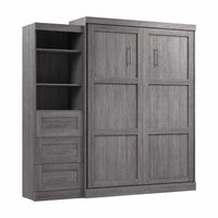 Bestar Pur Queen Murphy Bed and Shelving Unit with Drawers 90-Inch Wall Bed - Bark Grey