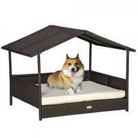 Pawhut Elevated Rattan Dog Bed Pet Home Indoor Outdoor Wicker Dog Cot Dog House Pet Furniture Sofa B