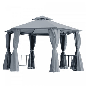 Outsunny 13ft Hexagon Gazebo Outdoor Canopy Shelter With Netting And Shaded Curtains Grey