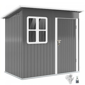 Outsunny 7' X 4' Metal Outdoor Storage Shed With Window, Lockable Door