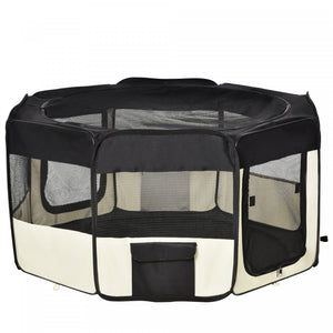 Pawhut 47.25 Inch Soft Pet Playpen, Folding Puppy Kennel, Dog Tent, Cat Exercise Crate, W/ Bag, Beige