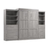 Bestar Pur Queen Murphy Bed and Two Shelving Units with Drawers (126 W) - Platinum Grey