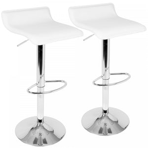 LumiSource Ale White Fabric Contemporary Adjustable Height Barstool with Swivel - Set of 2