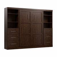 Bestar Pur Full Murphy Bed and Two Shelving Units with Drawers 109-Inch Wall Bed - Chocolate