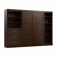 Bestar Pur Full Murphy Bed with Shelving and Drawers 120-Inch Wall Bed - Chocolate