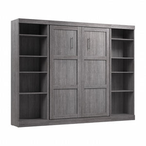 Bestar Pur Full Murphy Bed with Two Shelving Units 109-Inch Wall Bed - Bark Grey
