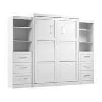 Bestar Pur Queen Murphy Bed and Two Shelving Units with Drawers 115-Inch Wall Bed