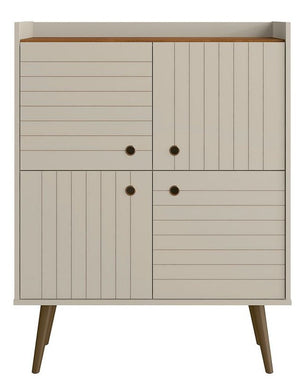 Manhattan Comfort Bogart Mid-Century Modern Accent Cabinet - Off-White & Natural