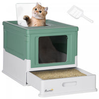 Pawhut Cat Litter Box, Top Entry Enclosed Kitty Litter Box With Scoop, Tray, Foldable Portable Kitte