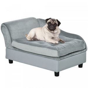 Pawhut Pet Sofa Dog Couch Chaise Lounge Pet Bed With Storage Function Small Sized Dog Various Cat Sponge Cushioned Bed Lounge, Light Grey