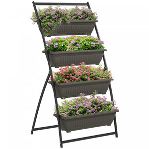 Outsunny 4-tier Vertical Raised Garden Bed With 4 Planter Boxes, Outdoor Plant Stand Grow Container With Leaking Holes For Balcony Patio Outdoor, Brown