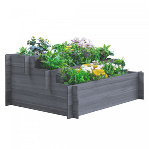 Outsunny 3-tier Wood Raised Garden Bed, Elevated Planting Box, Outdoor Vegetable Flower Container, Herb Garden Indoor Kit, Gray