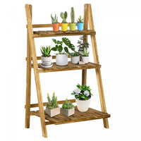 Outsunny Outdoor Plant Stand, Foldable Flower Stand 3-tier Wooden Plant Shelf For Garden Indoor Outd