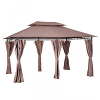 Outsunny 10' X 13' Patio Gazebo, Outdoor 2-tiers Garden Canopy Yard Sunshade Shelter With Curtains, 