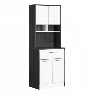 Myro Microwave Hutch Pantry Cabinet - Grey Oak White