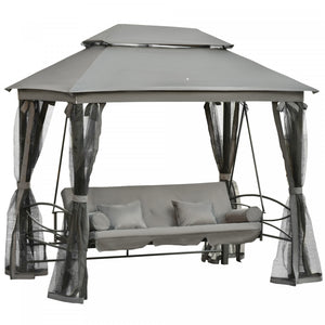 Outsunny 3 Person Outdoor Patio Daybed 3 In 1 Canopy Gazebo Swing Chair Garden Hammock With Mesh Mosquito Net And Sun Shade, Grey