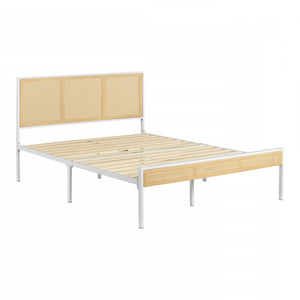 Hoya Natural Cane Metal Queen Platform Bed – White/Natural