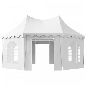 Outsunny 16.5' X 22' Party Tent, Heavy Duty Outdoor Canopy Tent Shelter With Carrying Bags, 2 Doors And 6 Windows, Octagonal White Tents For Parties, Events, Bbq Grill