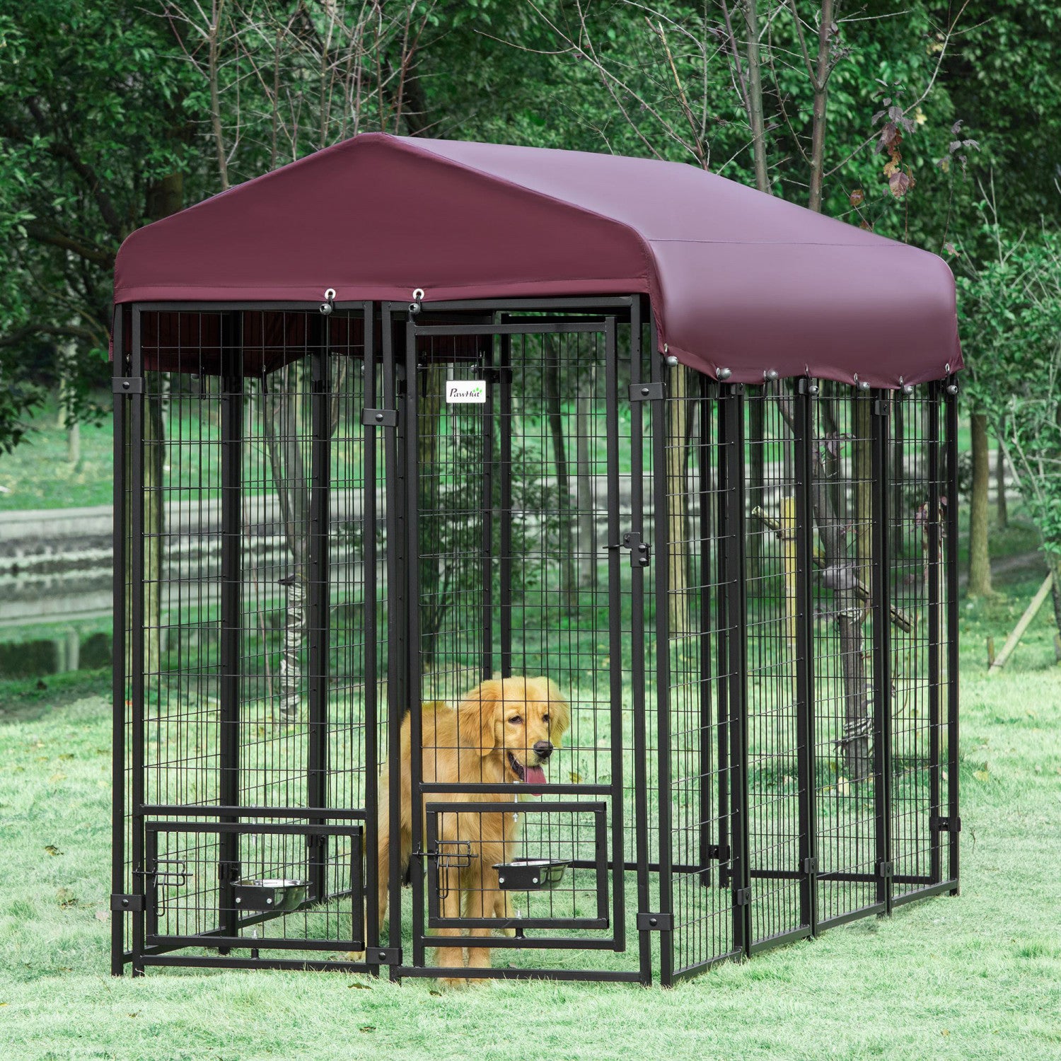 Pawhut 8 ft L x 4 ft W x 6 ft H Dog Isolation Panels Locking Pet Kennel D02 093RD