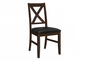 Dining Chair Set of 2 Dining Room Kitchen Brown Solid Wood Brown Leather-Look