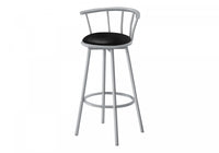 Barstool Set Of 2 Swivel Bar-Height Grey Metal Black Leather-Look Contemporary Modern