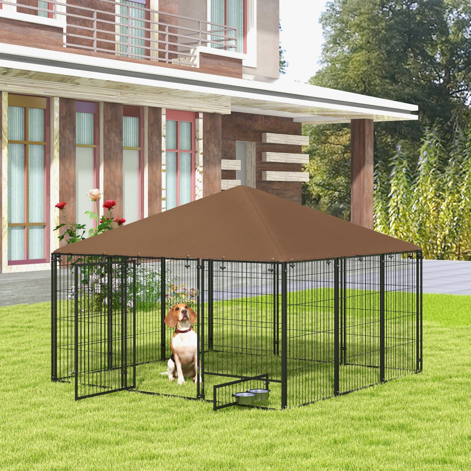 Pawhut 4 Panel Metal Yard Kennel With Door