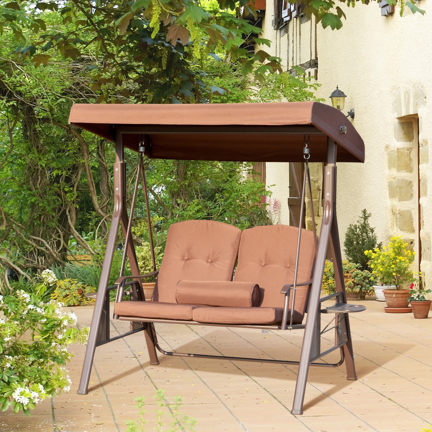 Outsunny 2 person Patio Swing Outdoor Swing Chair Canopy Swing With. The Brick