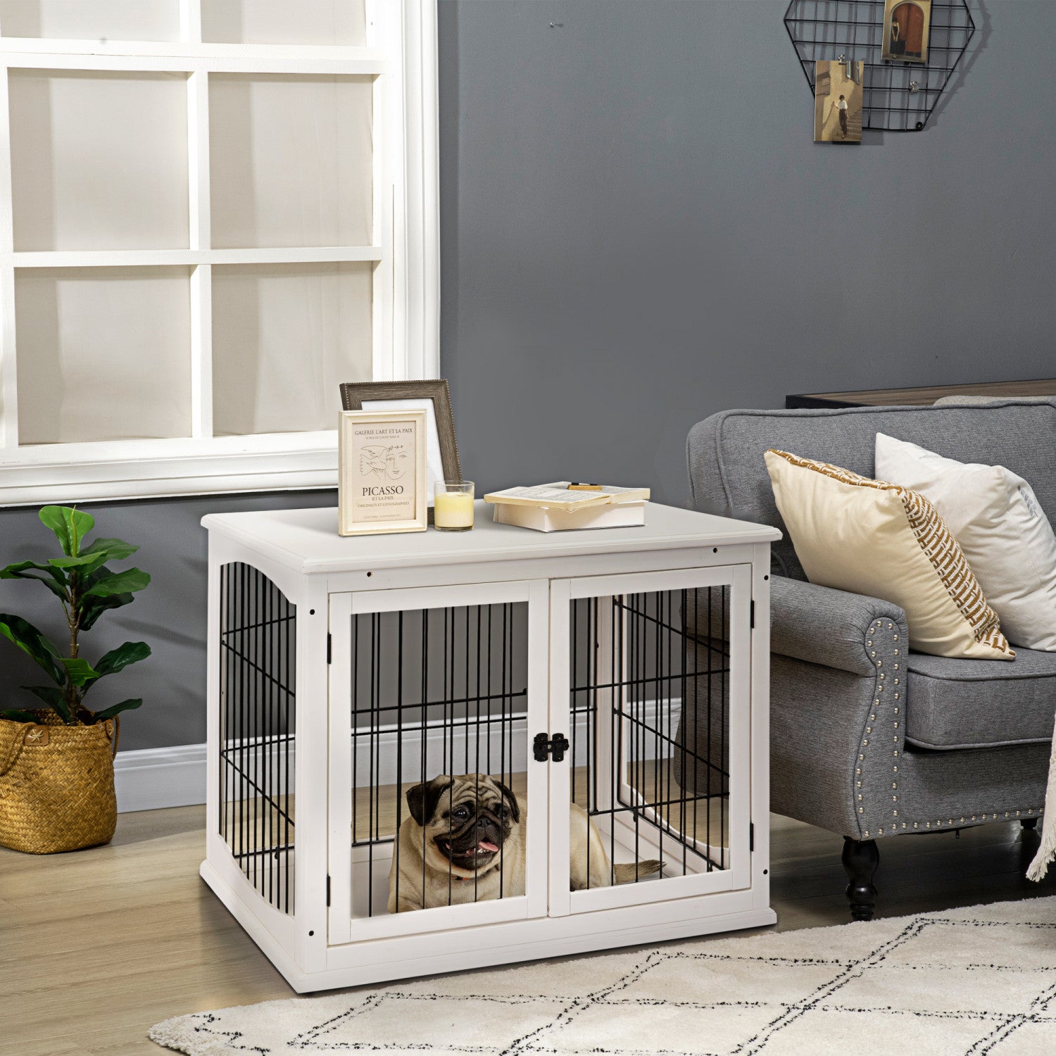 Pawhut 26 Wooden Decorative Dog Cage Pet Crate Kennel With Double. The Brick