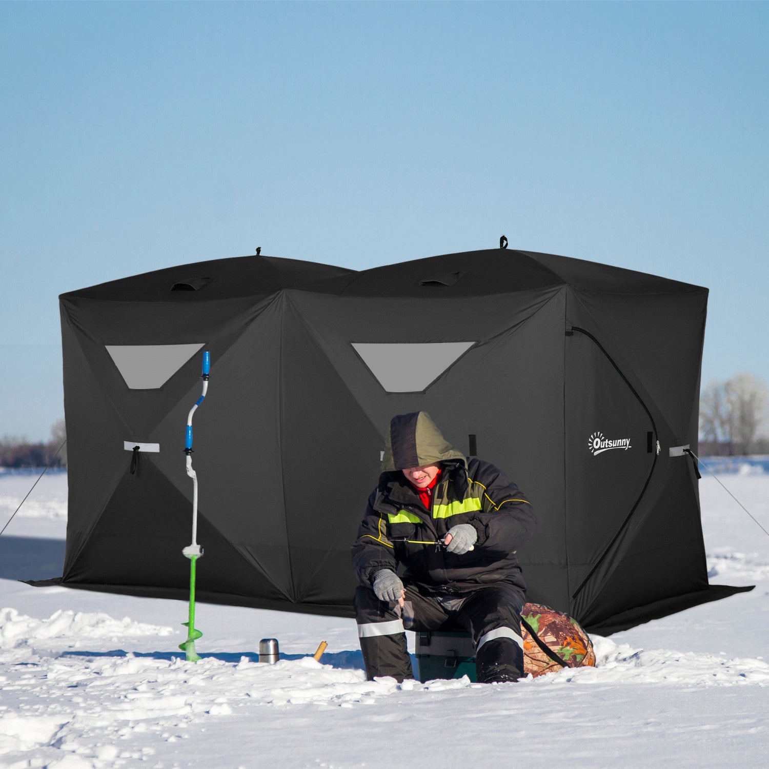 Outsunny 5 8 Person Pop up Ice Fishing Shelter Tent Black The Brick