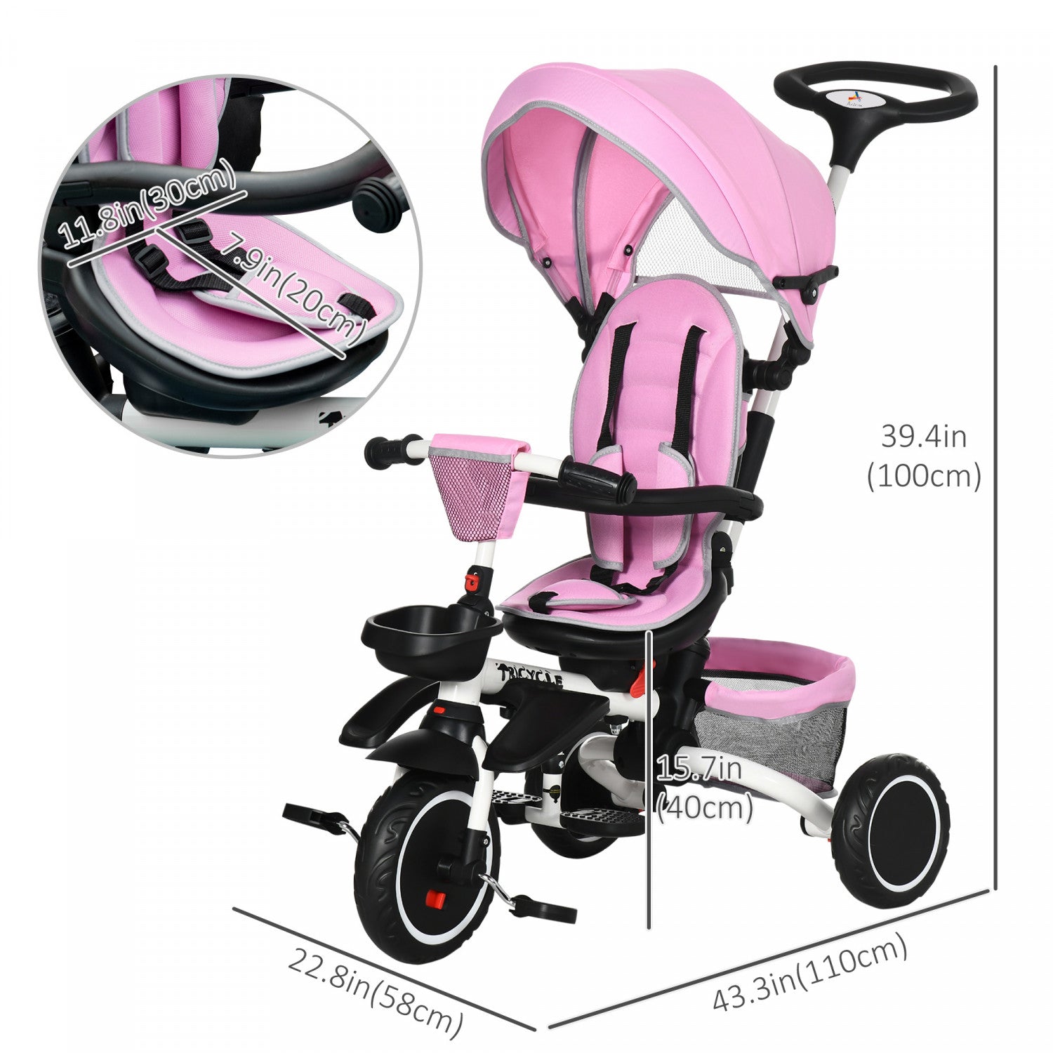 Aosom Pink 6 In 1 Toddler Tricycle With Rotatable Seat Rona