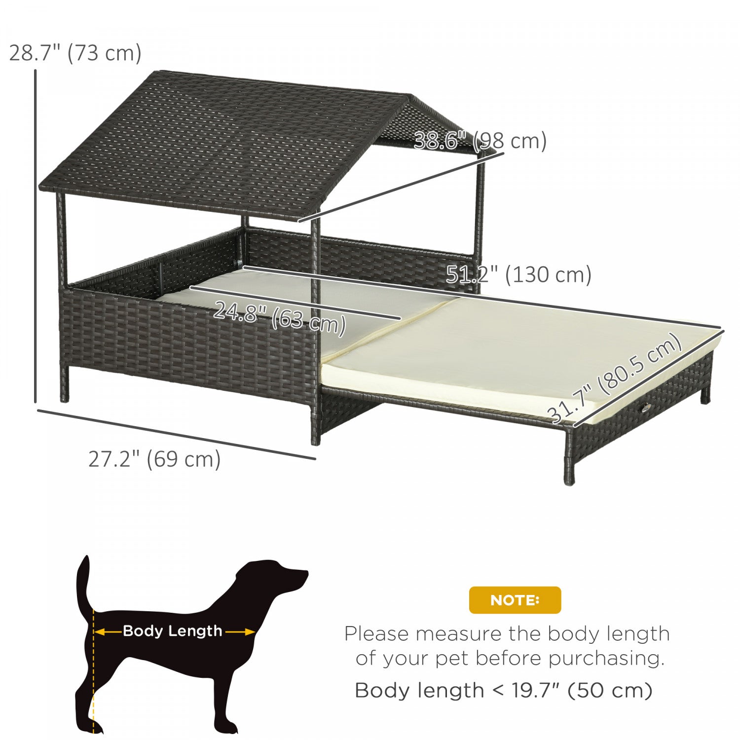 Pawhut Elevated Rattan Dog House Outdoor With Canopy Extendable Wi. The Brick