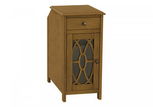 Accent Side End Table Narrow Nightstand Bedroom Storage Drawer Brown Veneer Traditional