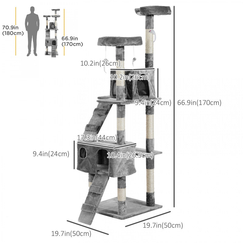 Pawhut 67inch Cat Tree With Scratching Post, Cat Condo Tower With C ...