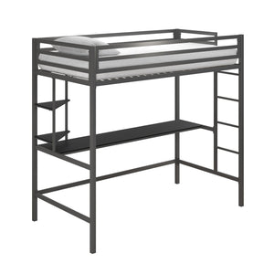 Novogratz Maxwell Metal Twin Loft Bed with Desk - Grey Black