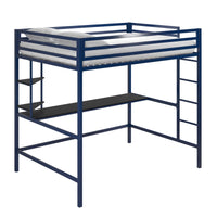 Novogratz Maxwell Metal Full Loft Bed with Desk & Shelves - Navy/Black