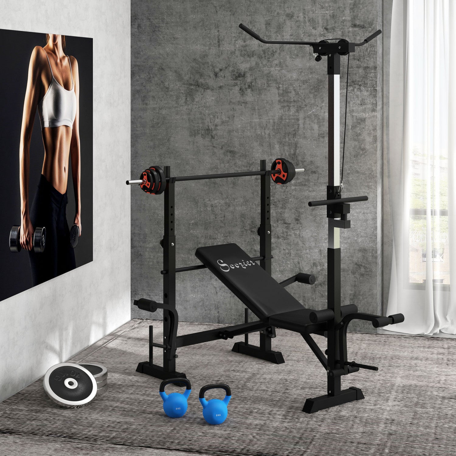 Soozier Adjustable Weight Bench W Pulley System Full Body Workout. The Brick