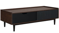 Manhattan Comfort Duane Modern Ribbed Coffee Table with Drawer & Shelf - Dark Brown & Black