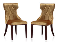 Manhattan Comfort Set of Two Reine Velvet Dining Chair - Antique Gold & Walnut